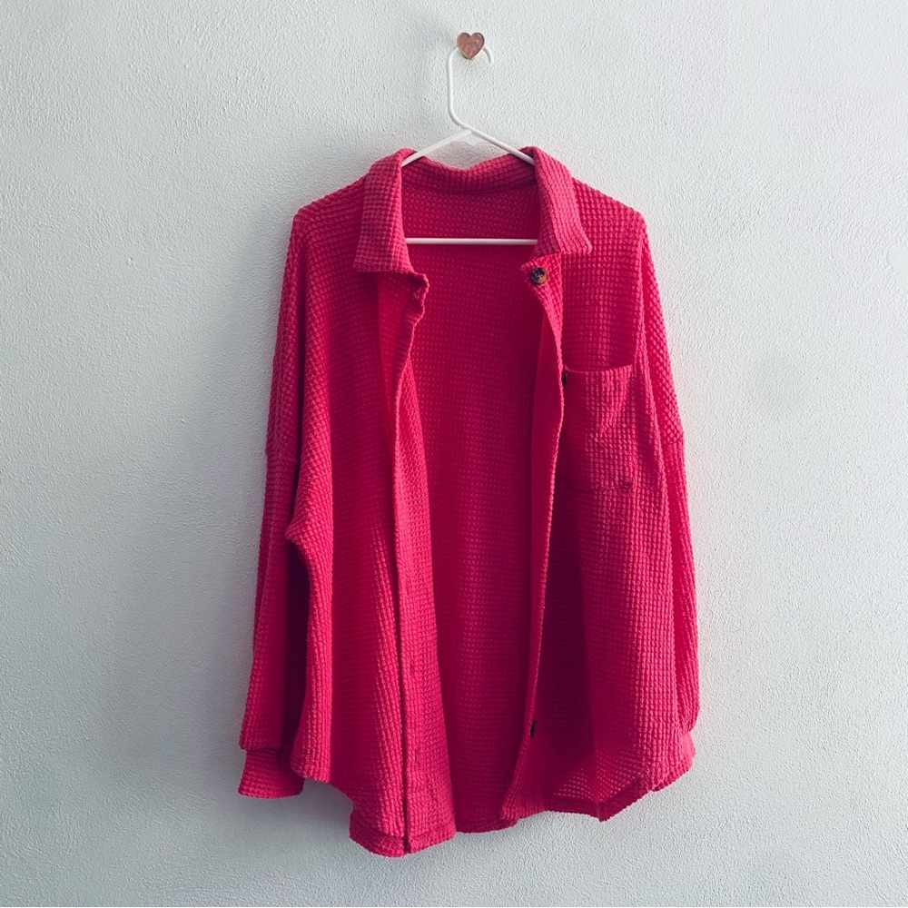 No brand hot pink button down knit sweater